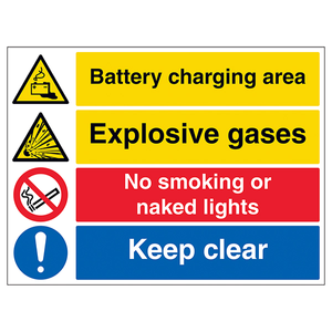 Battery Charging/Explosive/No Smoking/Keep Clear - 800x600mm - 2mm Rigid Plastic