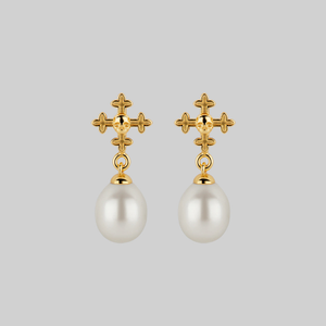 OPHELIA. Medieval Cross Stud Earrings - Gold - Gold