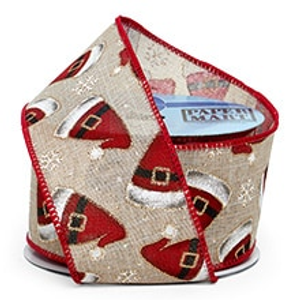Santa Hats Natural Wired Ribbon - 2-1/2" X 10 Yards - Polyester - Embellishments & Trims by Paper Mart