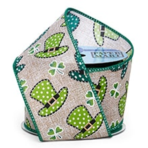 St. Patrick's Day Green Hats Wrd Ribbon - 2-1/2" X 10 Yards - Polyester - Embellishments & Trims by Paper Mart