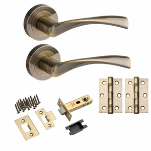 Marvel Lever on Rose Door Handle - Antique Brass - Latch & Hinge Pack - Designer Levers