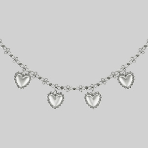 ROYAL FLUSH. Floral Heart Charm Collar - Silver - Silver