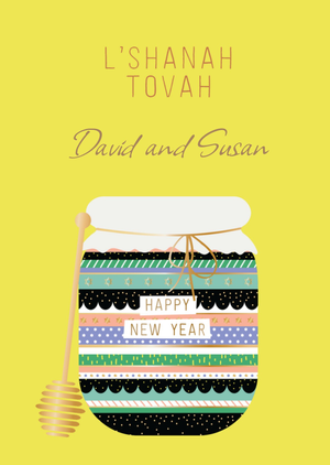 Illustrated Honey L'Shanah Tovah Happy New Year Rosh Hashanah Card