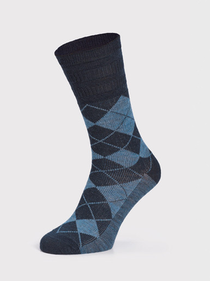 Blue Soft Top Argyle Wool Rich Socks