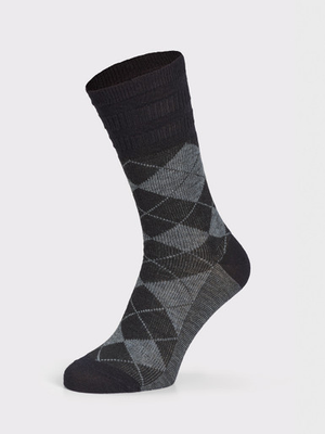 Black Soft Top Argyle Wool Rich Socks