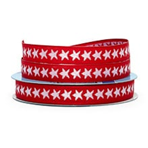 Stars On Red Fabric Ribbon - 5/8" X 25yd - Polyester - Embellishments & Trims by Paper Mart