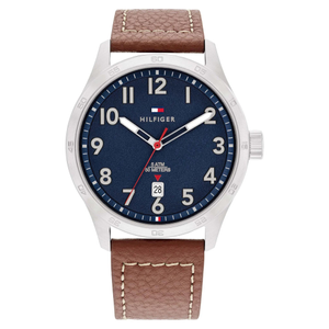 Tommy Hilfiger Brown Leather Navy Dial Men's Watch - 1710559