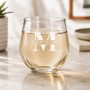 Monogram Engraved Stemless Wine Glass