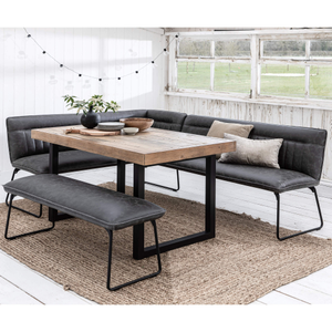 Malmo Reclaimed Timber 135cm Dining Table, Clarence Grey Right-Hand Corner & Single Bench