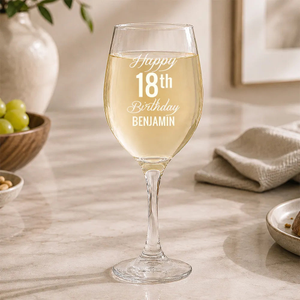 Fancy Happy Birthday Engraved Wine Glass