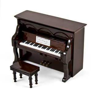 Miniature 23 Note Musical Hi-Gloss Brown Upright Piano with Bench