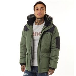Bench Mens Tillor Fur Trim Hooded Padded Ripstop Parka Khaki/Black