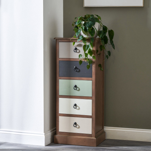 Staten Sage 5 Drawer Pine Wood Tall Boy Unit