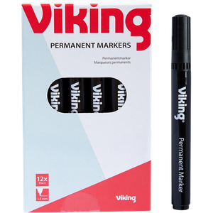 Viking PBM1.5 Permanent Marker Medium Bullet Black Water-Resistant Pack of 12