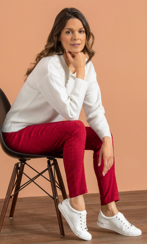 Slim Leg Stretch Jacquard Trousers - Claret