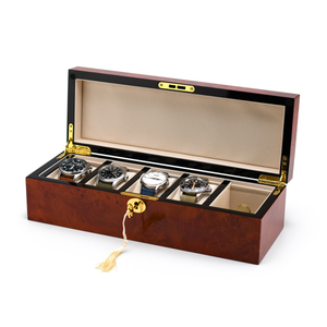 Modern Hi Gloss 4-Watch Burl Finish 18 Note Musical Storage Box
