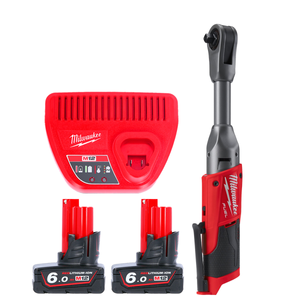 Milwaukee M12FIR38LR KIT12 12V M12 FUEL Long Reach 3/8" Extended Ratchet With 2 x 6.0Ah Batteries & Charger
