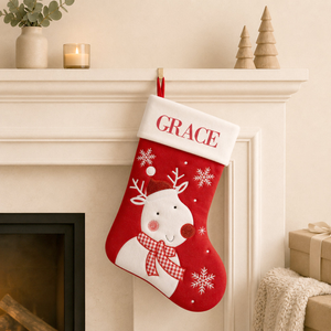 White Reindeer Red Santa Stocking