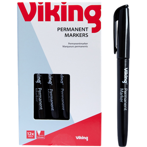 Viking PBM1.0 Permanent Marker  Medium Bullet  -   Black Water-Resistant Pack of 12