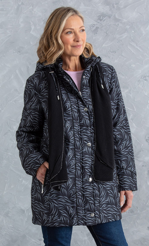 Anna Rose Printed Parka With Scarf - Black/White