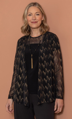 Anna Rose Shimmer Foil Print Two Piece Top With Necklace - Black/Gold