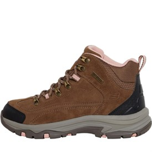 SKECHERS Womens Trego Alpine Trail Waterproof Walking Boots Brown Suede/Light Coral Trim
