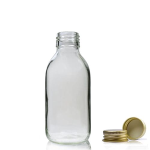 100ml Clear Glass Sirop Bottle & Aluminium Cap - Gold