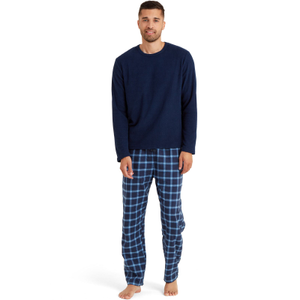 Snuggaroo Mens Soft Fleece Checked Pyjamas Set - 3XL / Navy/Blue