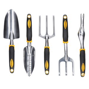 TOUGH MASTER Garden Tool Set Aluminium with Narrow Shovel, Trident, Three-Tooth Rake & Seedling Opener - 5 Pieces (TM-GTA5)
