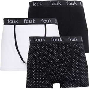 French Connection Mens FCUK Three Pack Boxers Black/White Dot/White