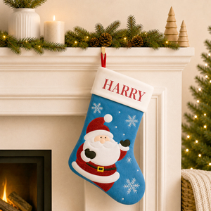 Happy Santa Blue Santa Stocking