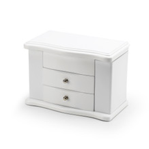 Elegant Matte White 18 Note Spinning Ballerina Jewelry Box with Necklace Catchers