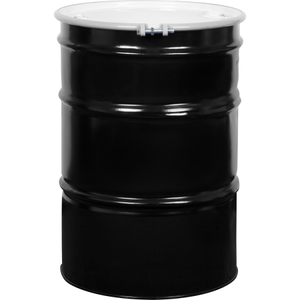 55 Gallon Steel Drum Black Reconditioned UN Rated Unlined Cover w/Bolt Ring 2" & 3/4" Fittings