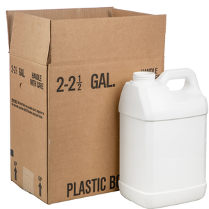 2.5 Gallon White HDPE Plastic F-Style Bottle 63mm 63-445 2x1 Reshipper Box