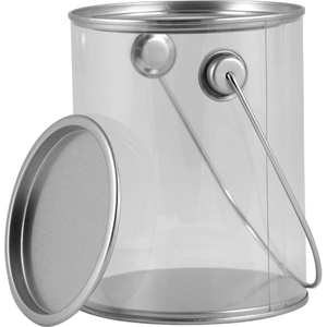 1 Quart Short Art-Style Clear Plastic Paint Can with Ears Bail and Lid