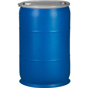 57 Gallon Blue Plastic Drum UN Rated 2" & 3/4" Fittings Cover w/Lever Lock Ring Closure