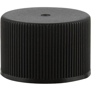 24mm 24-410 Black Ribbed (Matte Top) Plastic Cap w/Foam Liner (3-ply)