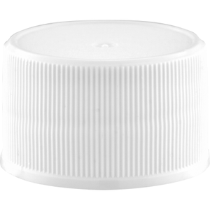28mm 28-410 White Ribbed (Matte Top) Plastic Cap w/HIS for HDPE
