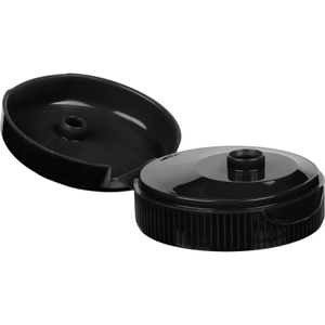 38mm 38-400 Black Ribbed Snap Top Cap w/Foam Pressure Sensitive Liner 0.25" Orifice (Printed)