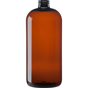 32 oz. Light Amber PET Plastic Boston Round Bottle 28mm 28-410