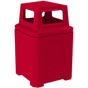 52 Gallon Red Square Trash Receptacle 4-Way Open Lid
