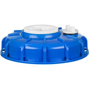 6" Blue Top Fill Port Screw Cap w/2" Buttress Plug and 3/4" NPT Manual Vent for Schutz IBC Totes