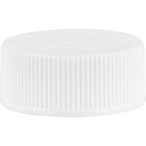 24mm 24-400 White Ribbed (Matte Top) Vented Plastic Cap w/Dual Liner (3-Ply Foam & HIS for PE)