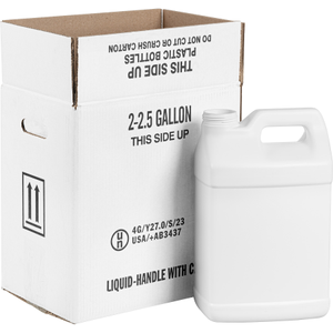 2.5 Gallon White HDPE Plastic F-Style Bottle 63mm 63-445 2x1 White Reshipper Box UN4G/Y27.0/S