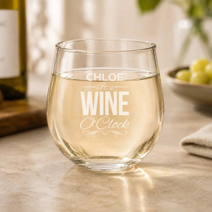 Wine O'Clock Engraved Stemless Wine Glass