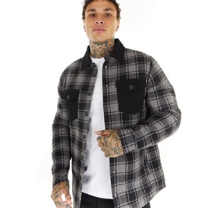 LUKE 1977 Mens Elan Valley Checked Overshirt Mid Marl Grey/Black