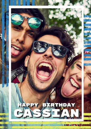 Happy Birthday Gritty Printed Frame Modern Photo Upload Card