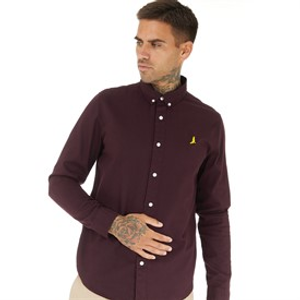 Brave Soul Mens Gray Long Sleeve Shirt Burgundy/Navy