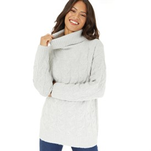 French Connection Womens Cable Roll Jumper Light Grey Melange