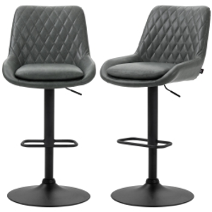 HOMCOM Retro Bar Stools Set of 2, Adjustable Kitchen Stool, Upholstered Bar Chairs with Back, Swivel Seat, Dark Grey